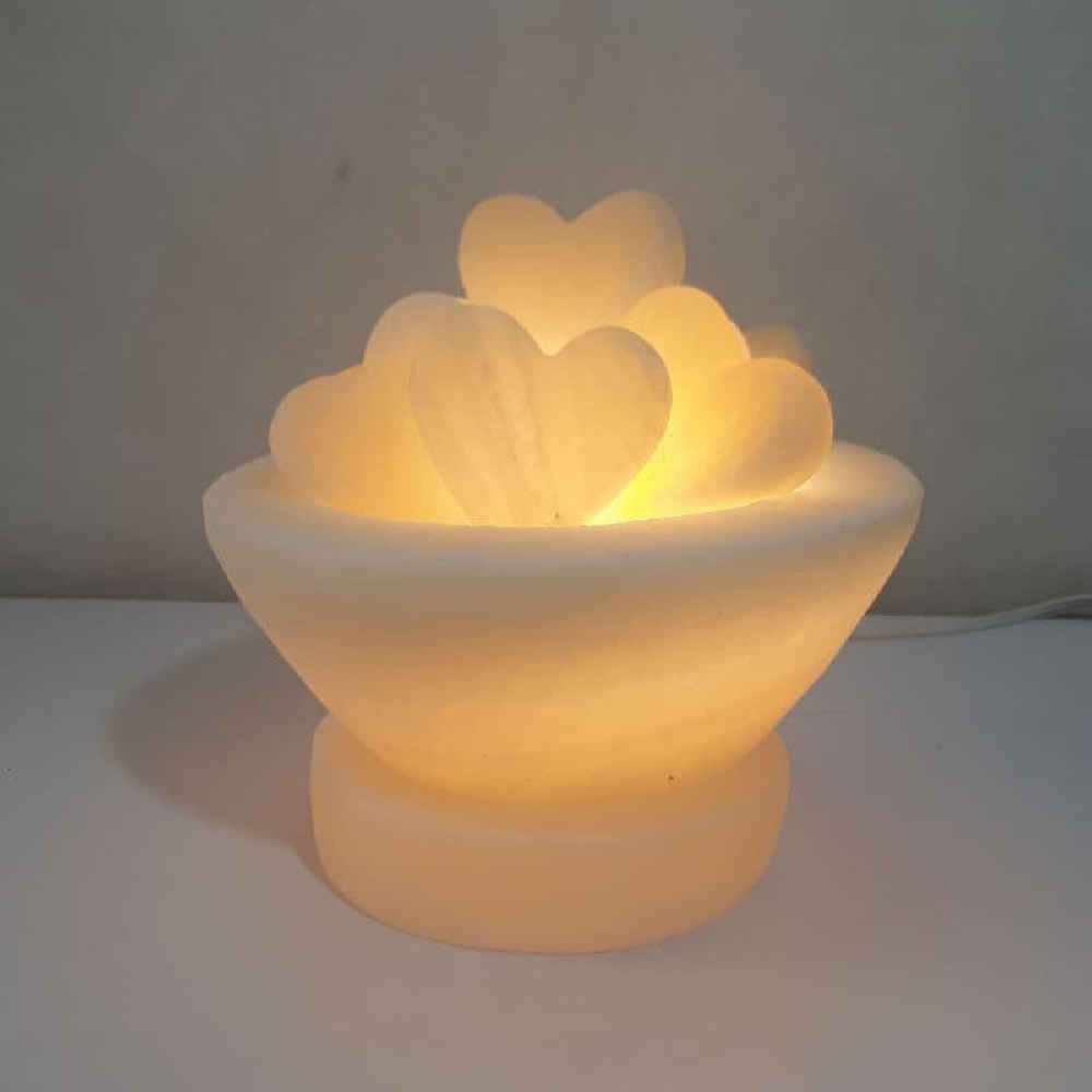 Lampe de sel persane en bol – modèle « Amour » avec cristaux de sel en forme de cœur