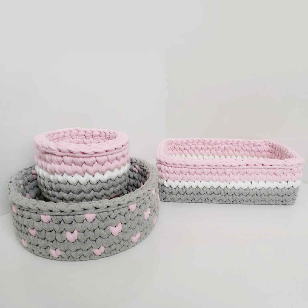 Ensemble de 3 paniers de rangement en crochet modèle Baby
