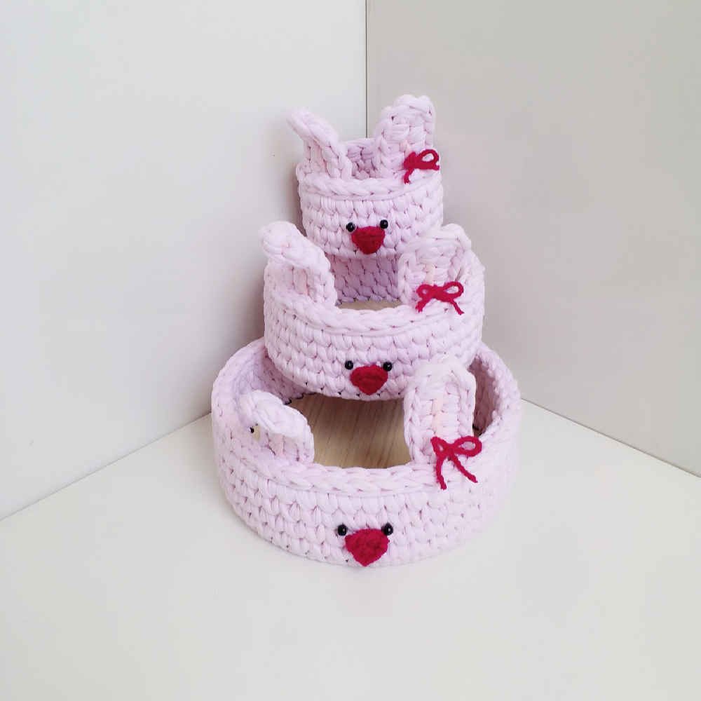 Ensemble de 3 paniers de rangement en crochet modèle Rabbit
