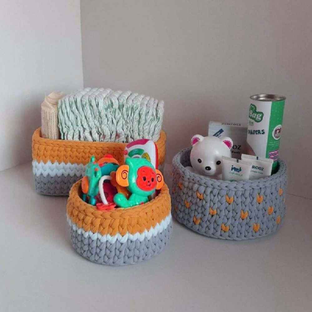 Ensemble de 3 paniers de rangement en crochet modèle Roya