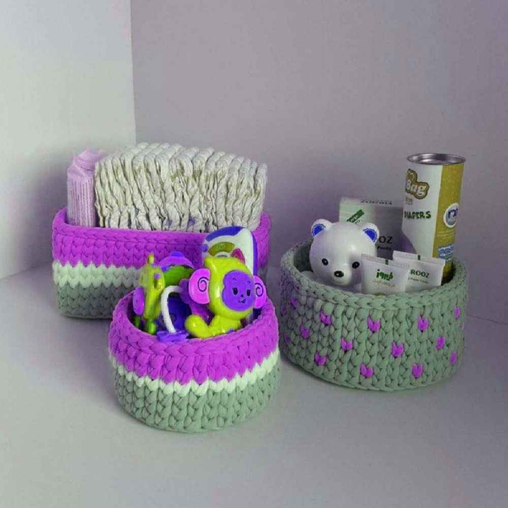 Ensemble de 3 paniers de rangement en crochet modèle Sana