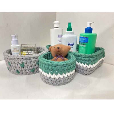Ensemble de 3 paniers de rangement en crochet modèle Zina