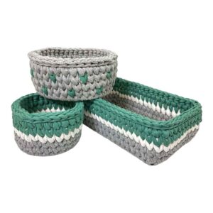 Ensemble de 3 paniers de rangement en crochet modèle Zina