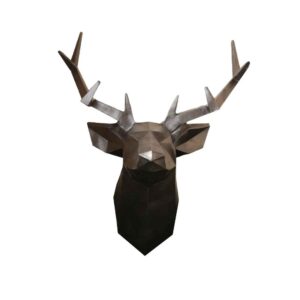 Figurine géométrique de cerf cubisme argenté – Œuvre d’art moderne