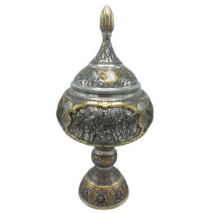 Bol à sucre en laiton persan fait main avec couvercle – Gravure traditionnelle Tazhib