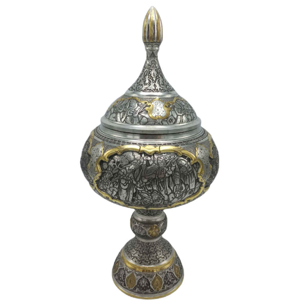 Bol à sucre en laiton persan fait main avec couvercle - Gravure traditionnelle Tazhib