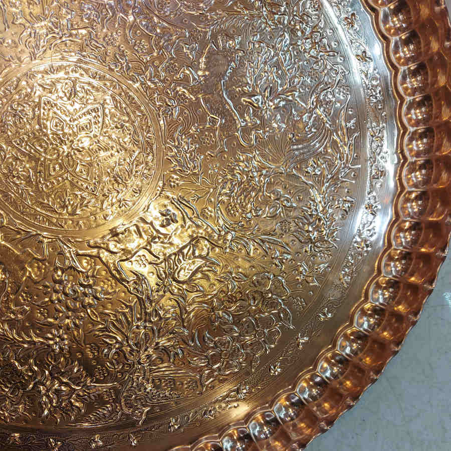 Plat de Service Persan en Cuivre Traditionnellement Martelé Mahtab