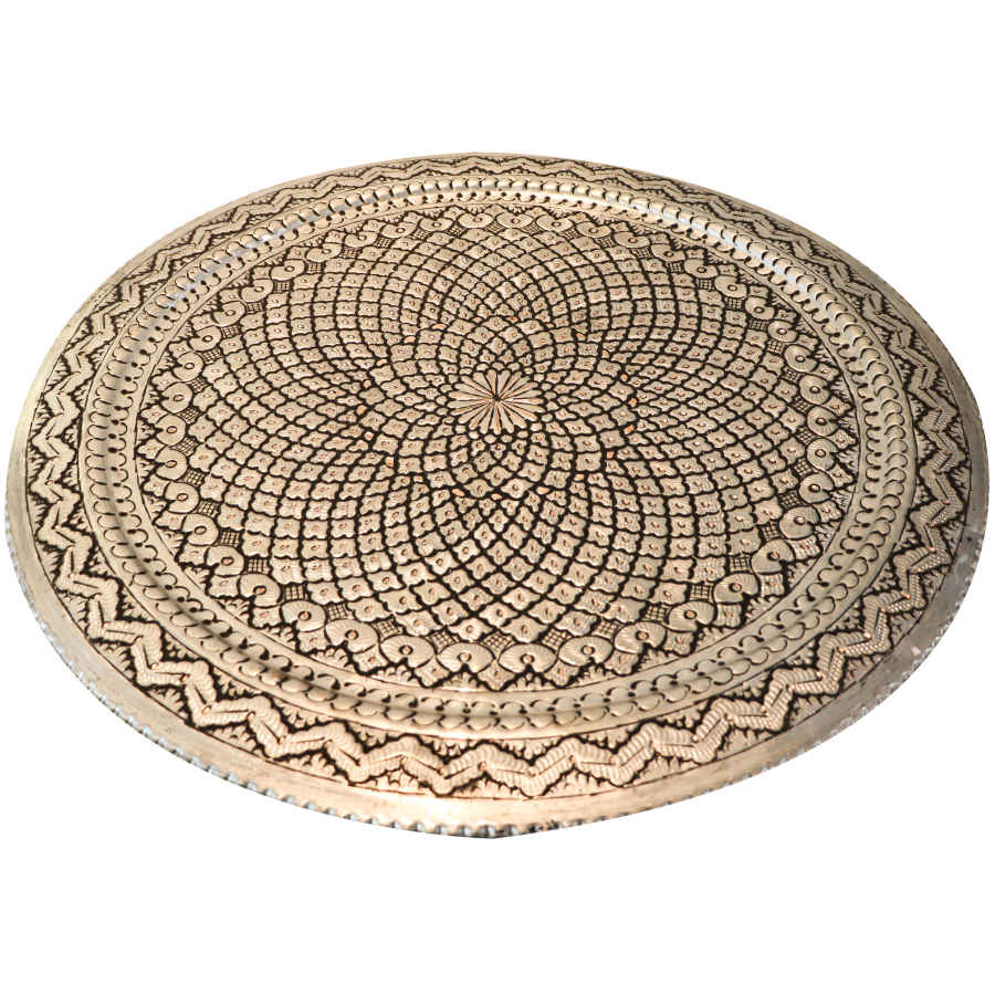 Plateau en cuivre décoratif gravé à la main avec art artisanal persan Sima