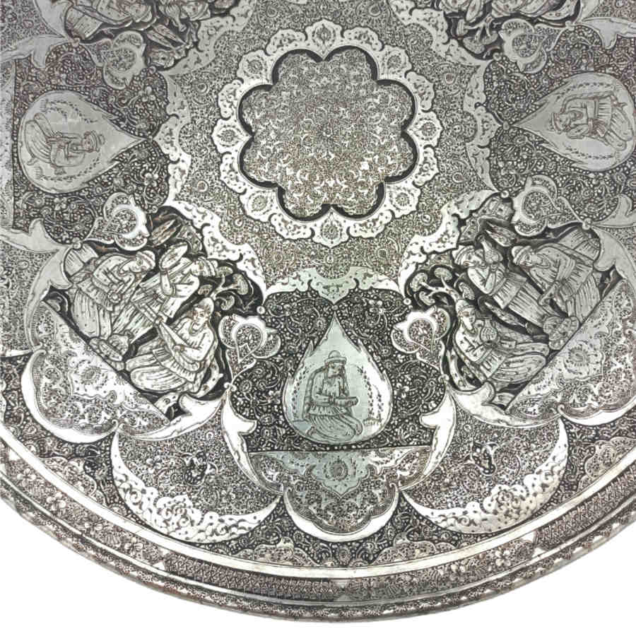 Plateau en cuivre décoratif gravé à la main avec art artisanal persan Tazhib