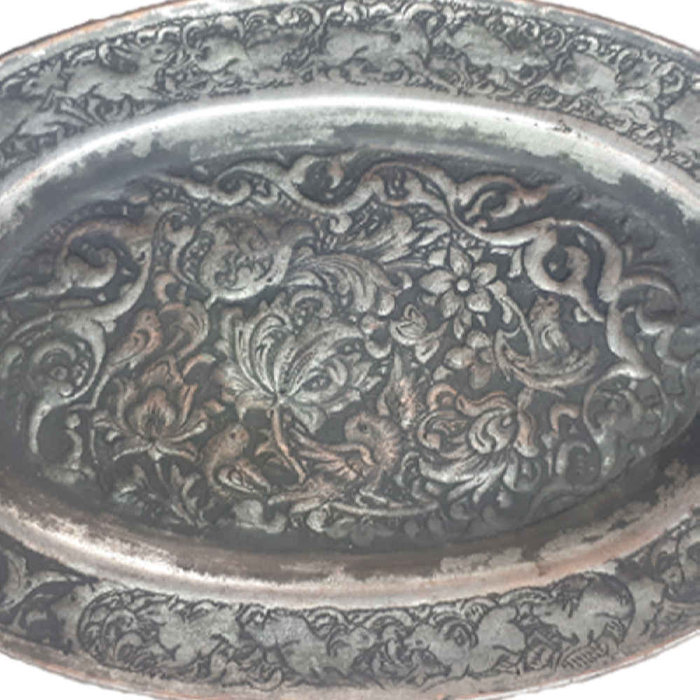 Plateau en cuivre décoratif gravé à la main avec art artisanal persan Tima