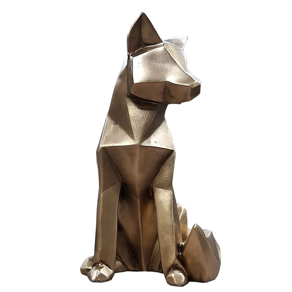 Figurine géométrique de renard cubisme doré – Sculpture artistique unique
