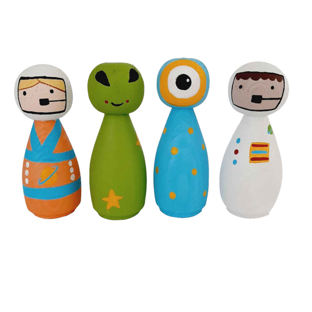 Poupées en Bois au Crochet Fait Main – Astronautes | Jouets en Bois sur le Thème de l'Espace