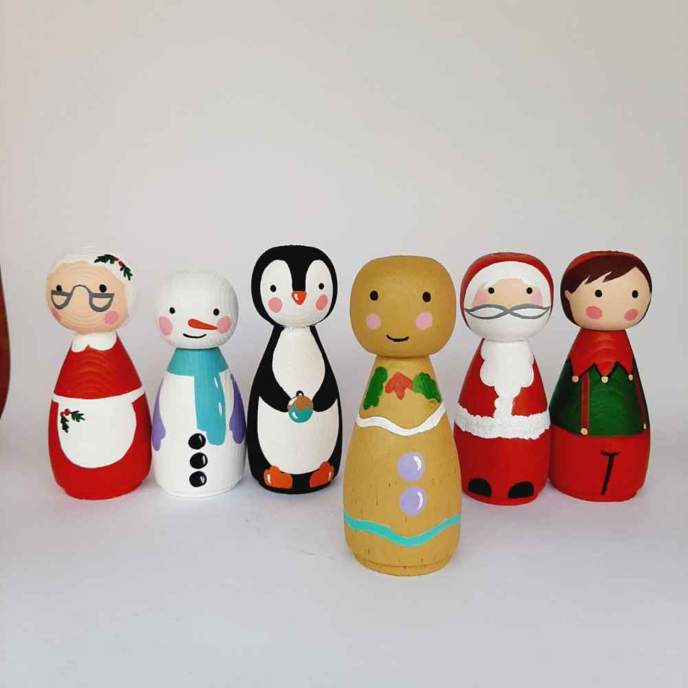 Poupées en Bois au Crochet Fait Main – Noël 02 | Personnages en Bois Festifs
