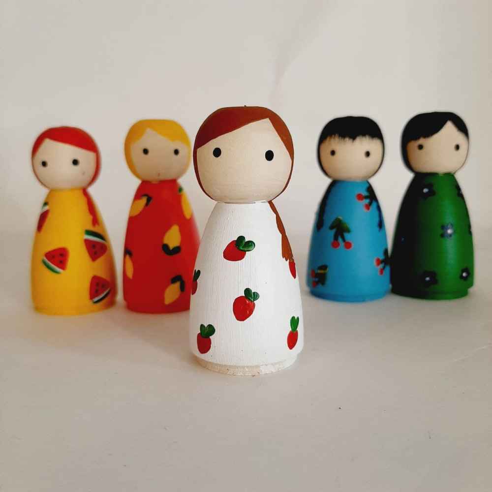 Poupées en Bois au Crochet Fait Main – Famille Fruity | Figurines en Bois Fantaisistes