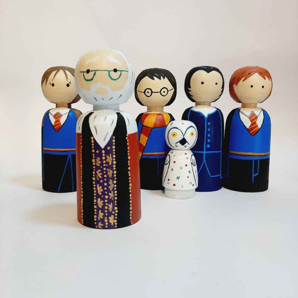 Poupées en Bois au Crochet Fait Main – Harry Potter | Figurines en Bois de Magicien