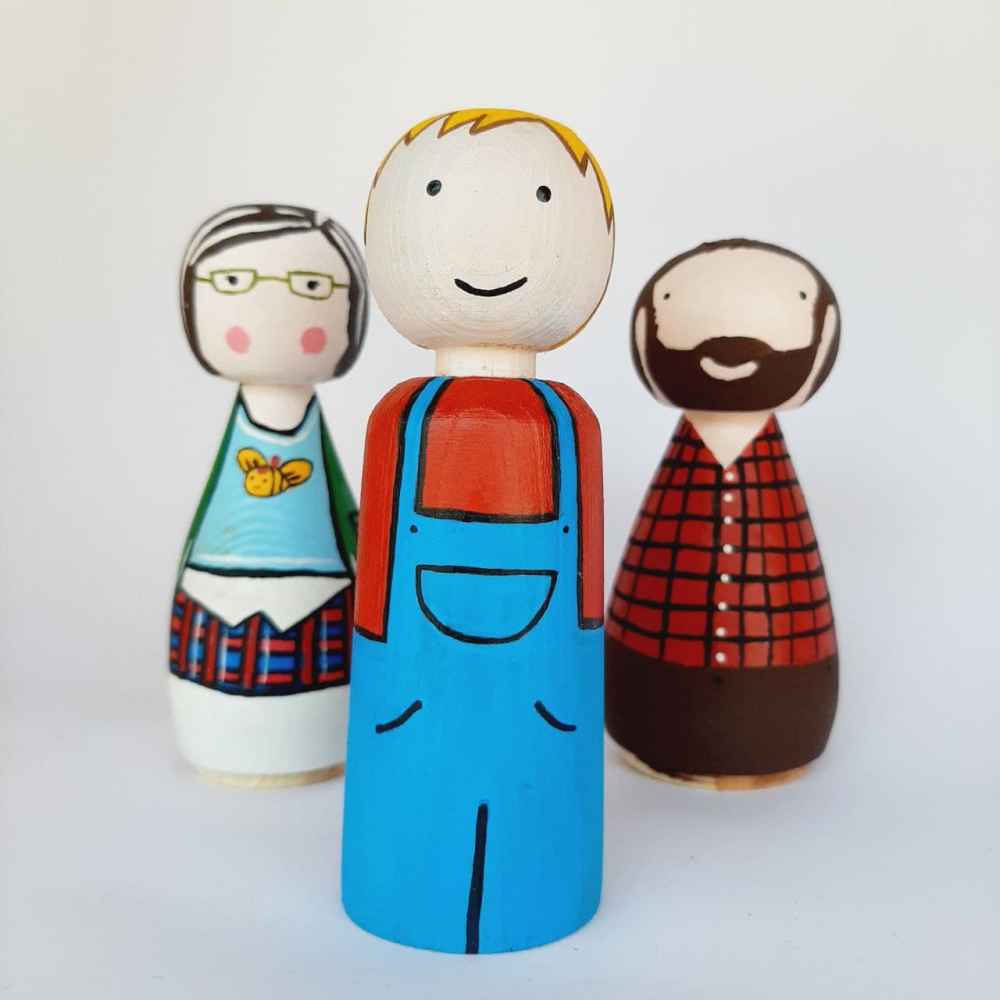 Poupées en Bois au Crochet Fait Main – Ma Famille | Figurines en Bois Personnalisées