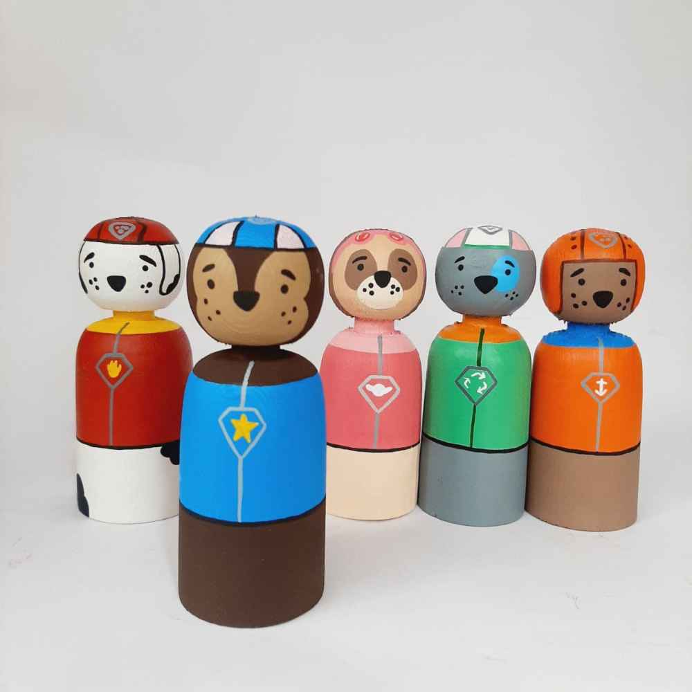 Poupées en Bois au Crochet Fait Main – Paw Patrol | Figurines en Bois d’Action Personnalisées