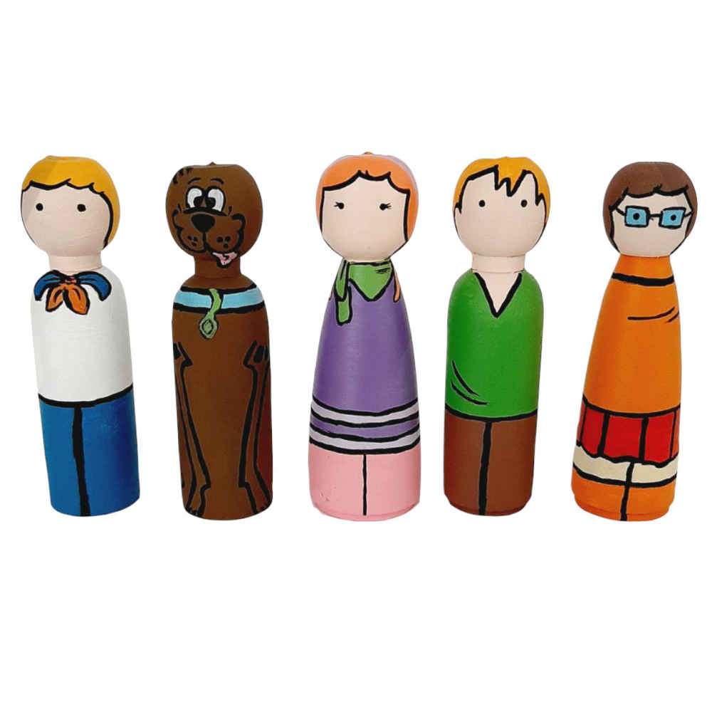 Poupées en Bois au Crochet Fait Main – Scooby-Doo | Figurines en Bois de Dessin Animé