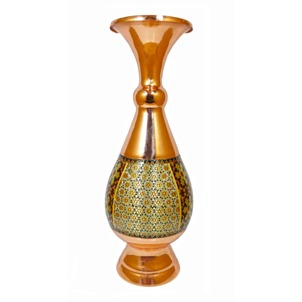Vase décoratif en cuivre persan fait main avec marqueterie Khatamkari Art Familla