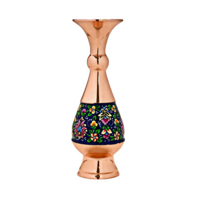 Vase décoratif en cuivre peint à la main avec de l&rsquo;émail persan Minakari, avec le design floral Samira pour un accent artistique