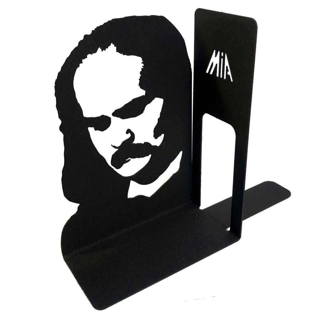 Serre-livres en métal portrait de Mehdi Akhavan Sales – parfait pour bibliothèques personnelles
