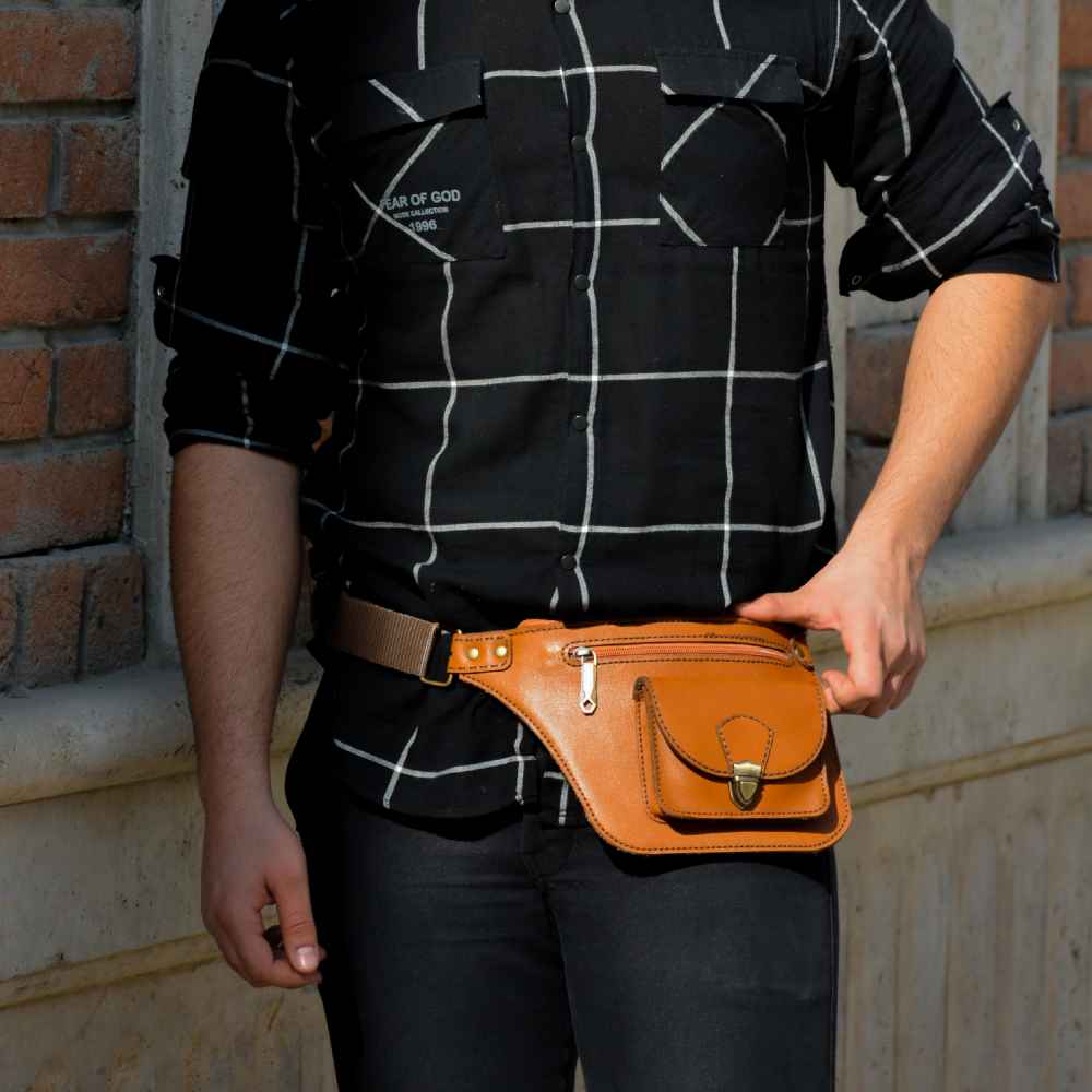 Sac banane en cuir véritable avec ceinture réglable – Transport quotidien pour femme