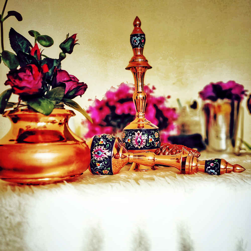 Bouteille décorative en cuivre – Émail Minakari persan Reyhan