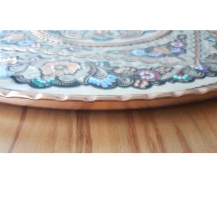 Plateau en cuivre décoratif gravé et martelé avec art artisanal persan Homa