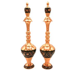Bouteille décorative en cuivre – Gravure persane artisanale Tong (lot de 2)