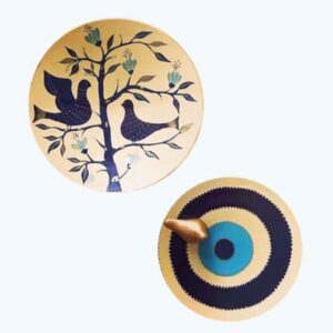 Ensemble de 2 Assiettes Décoratives en Céramique Peintes à la Main Oiseau