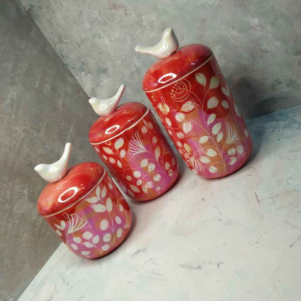 Ensemble de bocaux en céramique – Idéal pour le rangement et l’organisation de la cuisine, Oiseaux (3x)