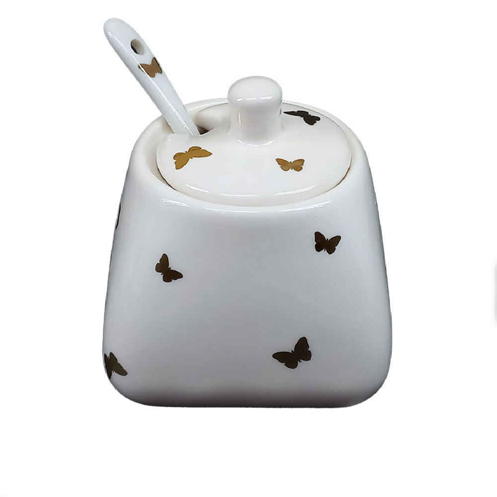 Pot de stockage en céramique - Rangement élégant pour café, thé, et plus, Papillon