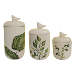 Ensemble de bocaux en céramique – Idéal pour le rangement et l’organisation de la cuisine, Feuille (3x)