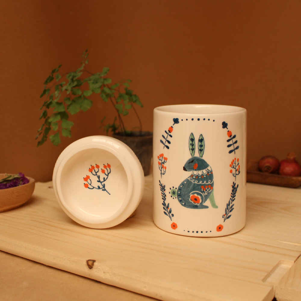 Ensemble de bocaux en céramique – Idéal pour le rangement et l’organisation de la cuisine, Lapins (3x)