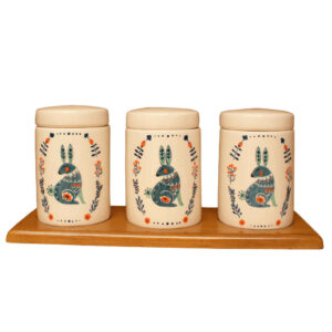 Ensemble de bocaux en céramique – Idéal pour le rangement et l’organisation de la cuisine, Lapins (3x)