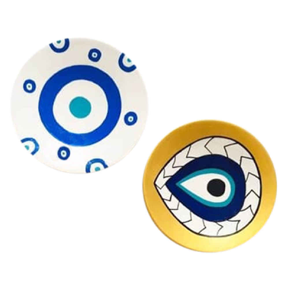 Ensemble de 4 Assiettes Décoratives en Céramique Peintes à la Main Cheshm Nazar