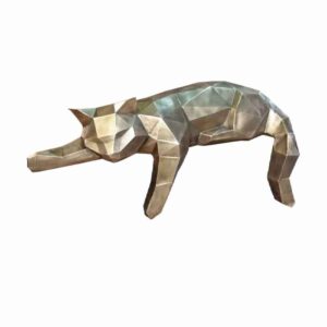 Figurine géométrique de chat cubisme argenté – Sculpture abstraite