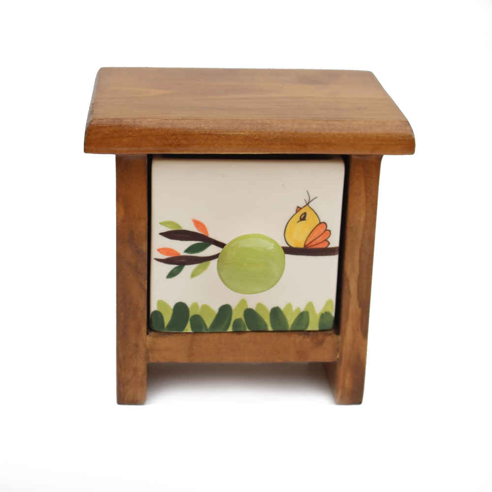 Commode en bois avec 1 tiroir en céramique fabriquée à la main