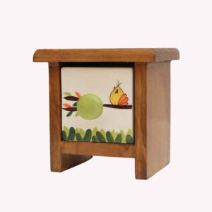 Commode en bois avec 1 tiroir en céramique fabriquée à la main