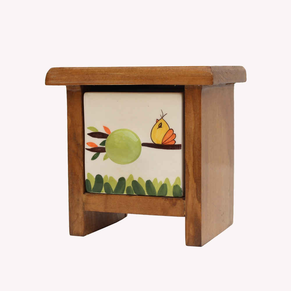 Commode en bois avec 1 tiroir en céramique fabriquée à la main