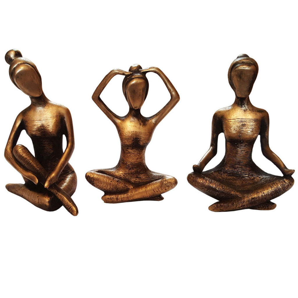 Ensemble de 3 figurines décoratives de filles en yoga - Art de la pose de yoga paisible
