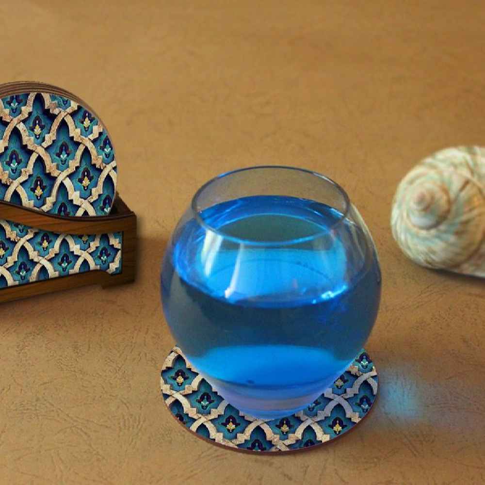 Ensemble de Dessous de Verre et Support avec Motif Artistique d’Inspiration Persane Antique