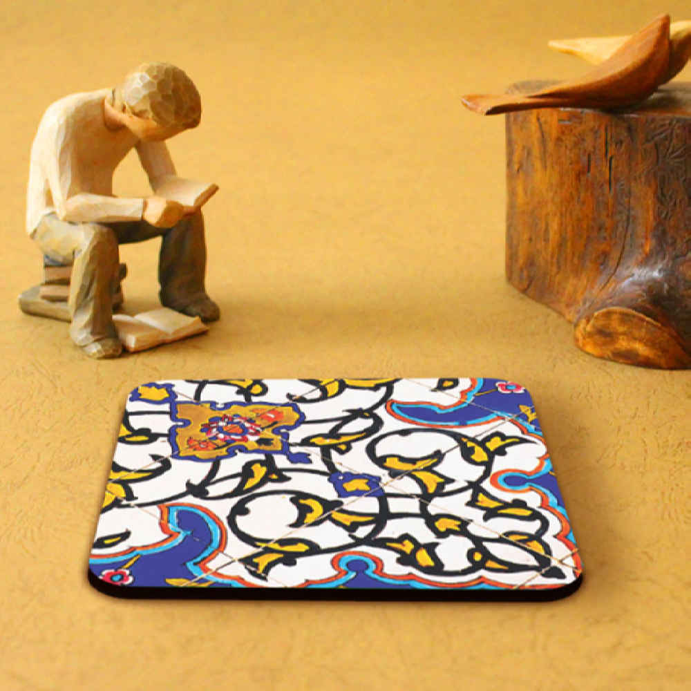 Ensemble de Dessous de Verre et Support avec Motif Artistique d’Inspiration Persane Bita