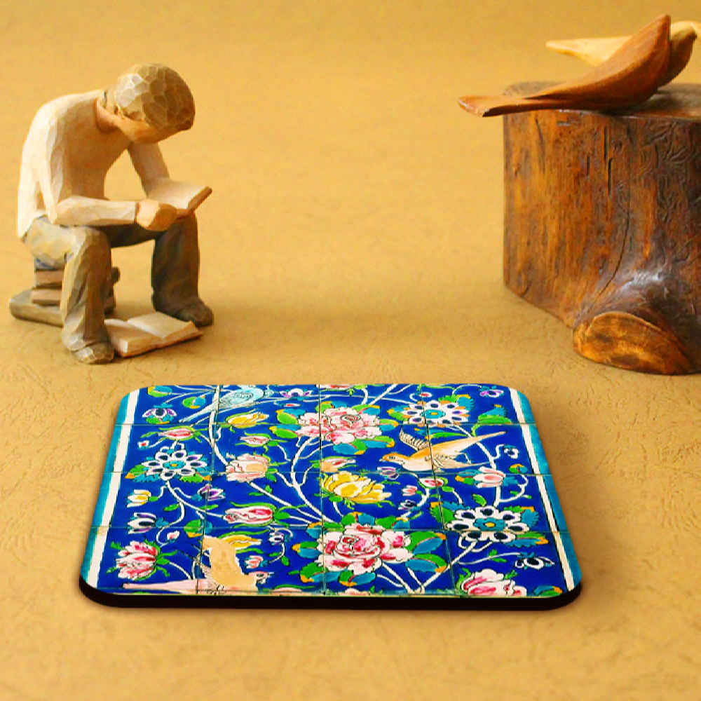 Ensemble de Dessous de Verre et Support avec Motif Artistique d’Inspiration Persane Floral