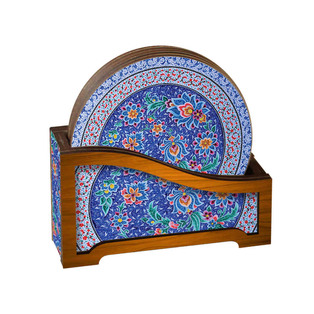 Ensemble de Dessous de Verre et Support avec Motif Artistique d'Inspiration Persane Gelareh