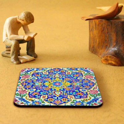Ensemble de Dessous de Verre et Support avec Motif Artistique d’Inspiration Persane Kaashi