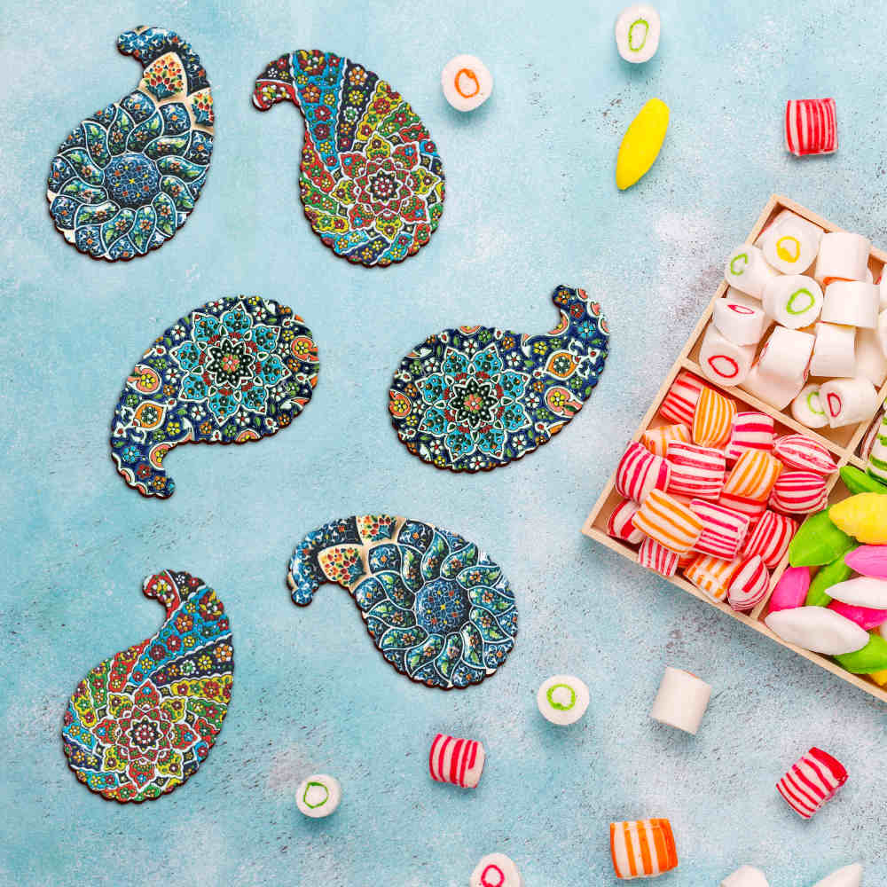 Ensemble de Dessous de Verre avec Motif de Mandalas d’Inspiration Persane Minakari