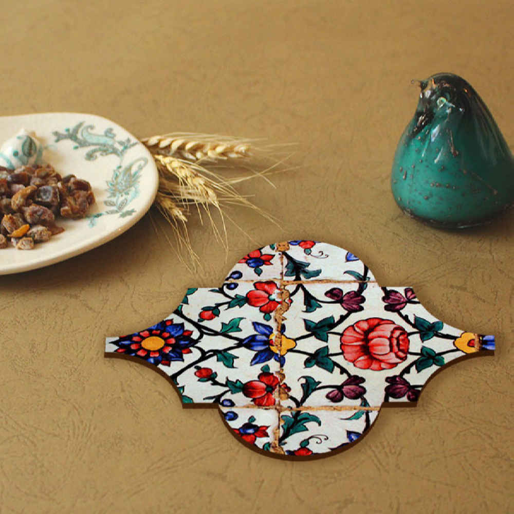 Ensemble de Dessous de Verre et Support avec Motif Artistique d’Inspiration Persane Negar