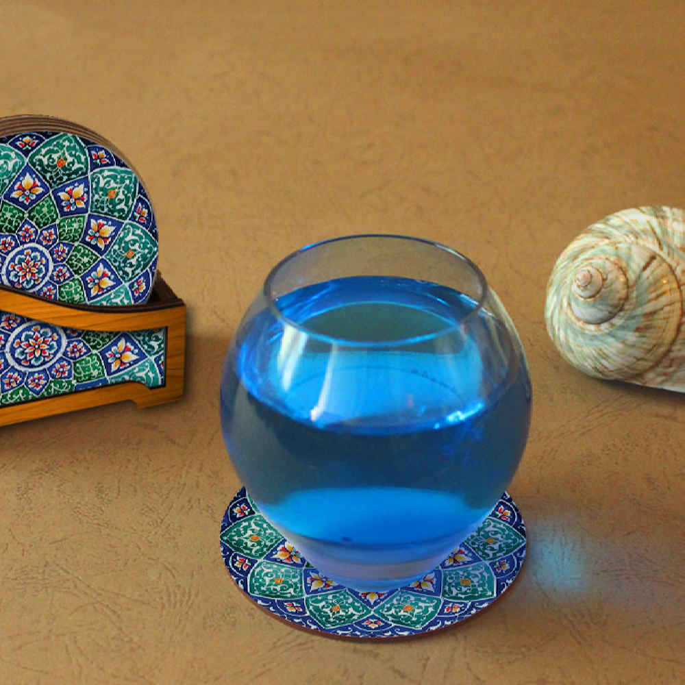 Ensemble de Dessous de Verre et Support avec Motif de Mandalas d’Inspiration Persane Pegah