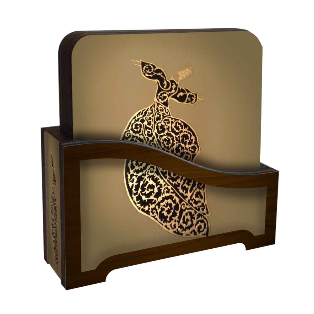 Ensemble de Dessous de Verre et Support avec Motif Artistique d'Inspiration Soufie Danse Sama